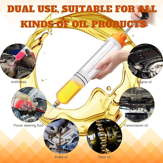 Lothee 2 Pack 500cc Automotive Fluid Extractor Pump Oil Extractor Hand Syringe Pump with Horse Manual Suction Vacuum Fuel Car Transfer for Power Steering, Hydraulic Fluid(Orange)