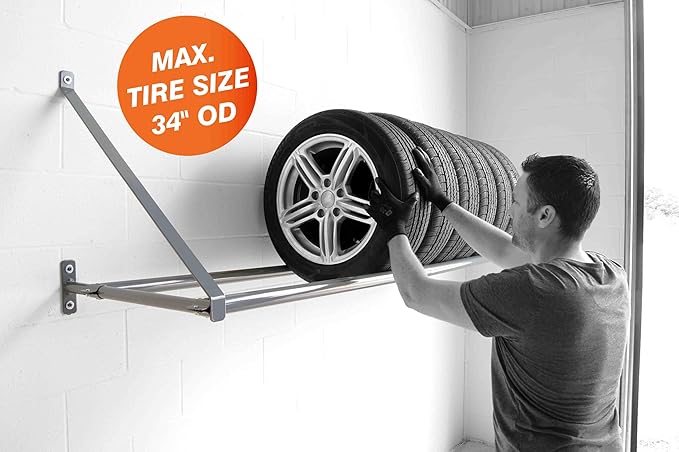 Martins Industries Wall-Mount Tire Rack – Heavy-Duty Steel Storage for 8 Tires | 500 lb Capacity | Fits Up to 34" OD | Adjustable Crossbar | SUV & Light Truck Tire Holder