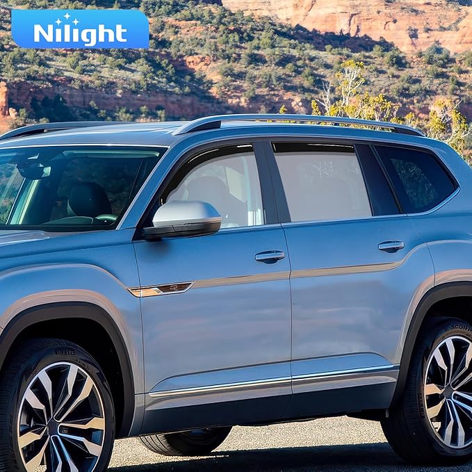 Nilight Vent Window Visors for Volkswagen (VW) Atlas 2018 2019 2020 2021 2022 2023 2024 2025, in-Channel Rain Guards, Original Window Deflectors-4PCS