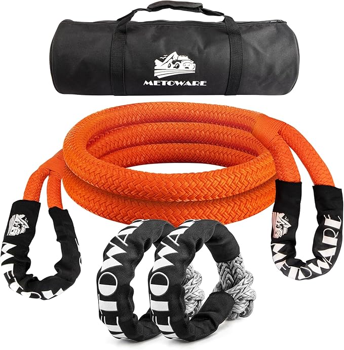METOWARE Kinetic Recovery Rope (1’’ x 10ft) Offroad Tow Kit with 1/2inch x 22 Inch Soft Shackles，Heavy Duty Offroad Recovery Kit for UTV, ATV, Truck, Car