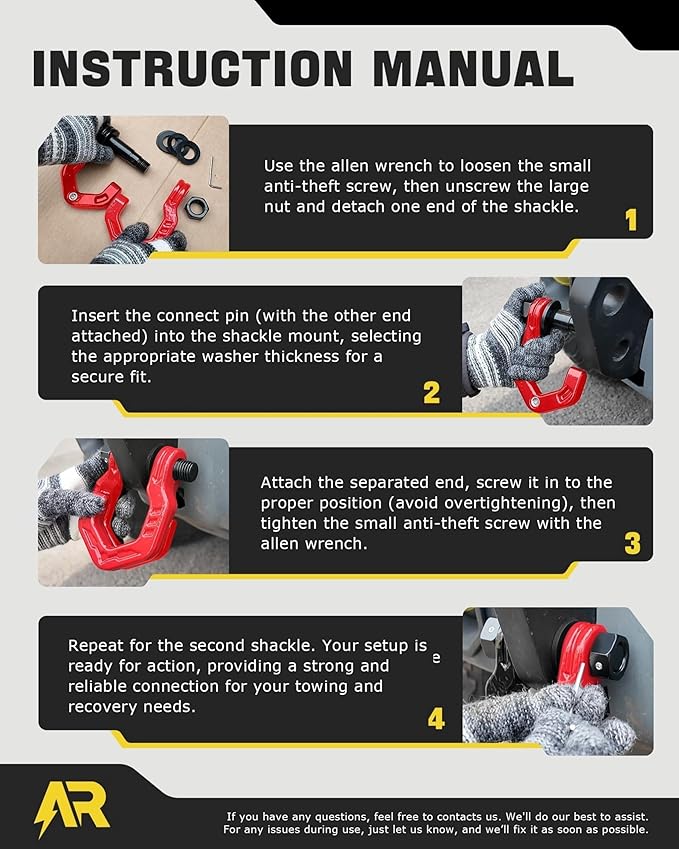 D Ring Shackles, 3/4" Separate Shackles with 7/8" Pin, Heavy Duty Recovery Shackle 57320lbs Break Strength, 4x4 Off-Road Recovery Towing Winch Shackles for Trucks, Red Red 2-Pack