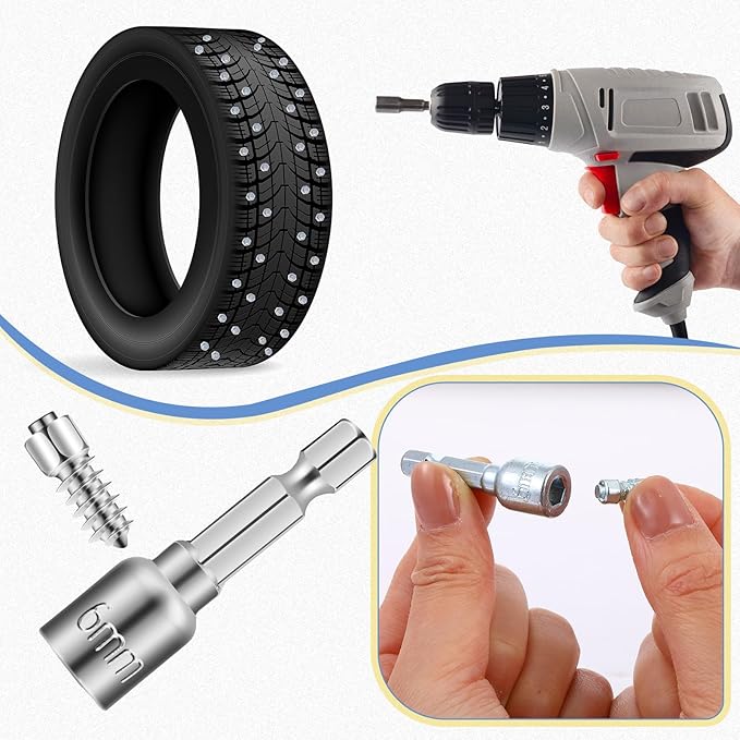 500pcs 6x15mm Carbide Screw Tire Studs Anti Slip Snow Tire Studs Wheel Tyre Anti Ice Snow Spikes for SUV/tractor/ATV/UTV/motorcycle, with Installation Tool