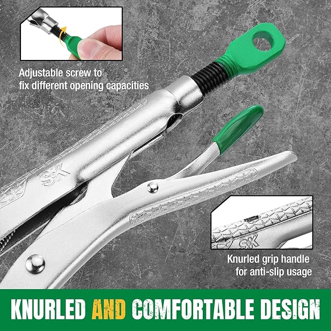 SK 10" Curved Jaw Locking Pliers, Premium CR-V Construction, Ergonomic Anti-slip Handle, Ideal for Welding or Assembly