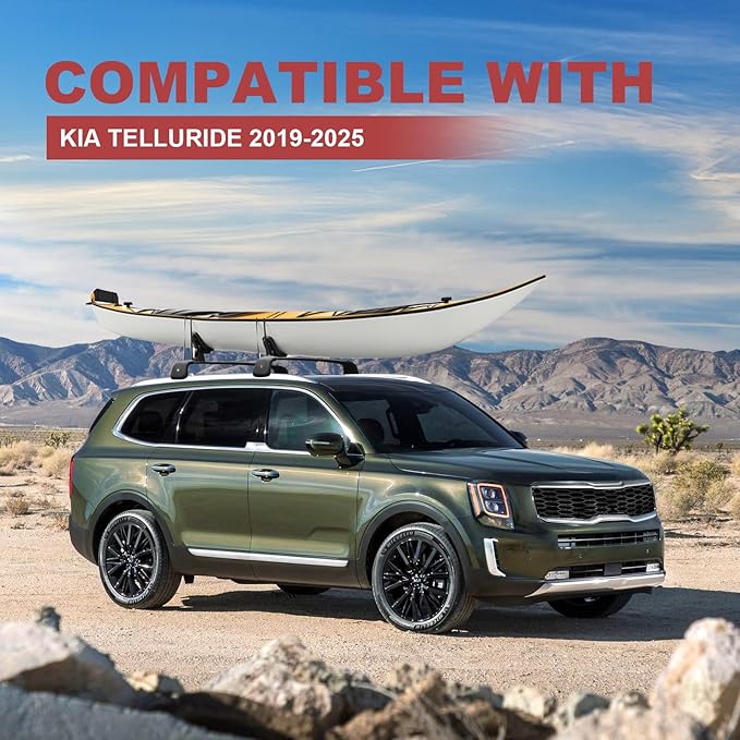 KINGGERI Roof Rack Cross Bars 260lbs Fit for Kia Telluride 2019 2020 2021 2022 2023 2024 2025 EX S SX SX-Prestige, Lockable Heavy Duty Aluminum Roof Rails Crossbars (Not for LX, X-Line or X-Pro)