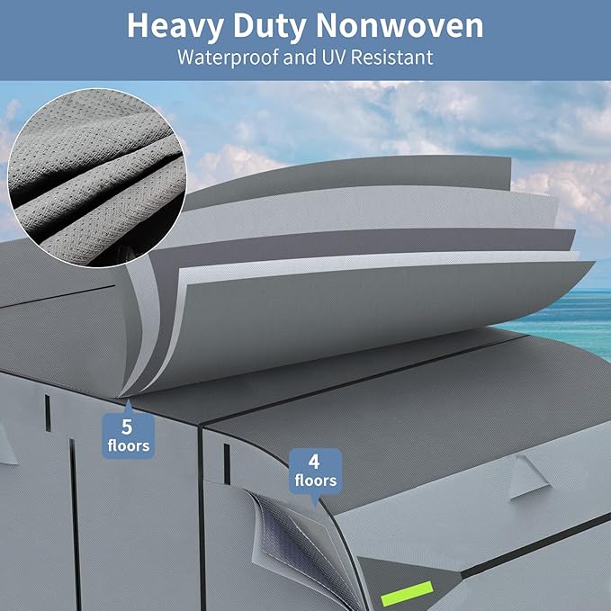 Travel Trailer RV Cover - Upgraded Anti-UV Winter Camper Fits 24-27 ft, Utility 5 Layers Heavy Duty with Tongue Jack Cover, Extra Windproof Straps