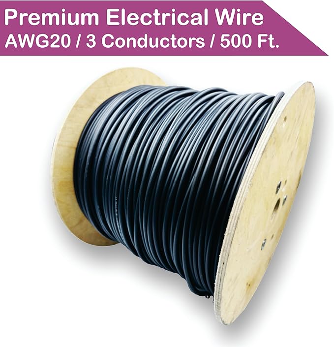 NATIONAL Wire & Cable – 20 AWG 3-Conductor Premium Copper Wire, 500 ft, Stranded | Made in USA, Flexible Jacket | Electronics, Controls, DIY Wiring, Indoor and Outdoor Use