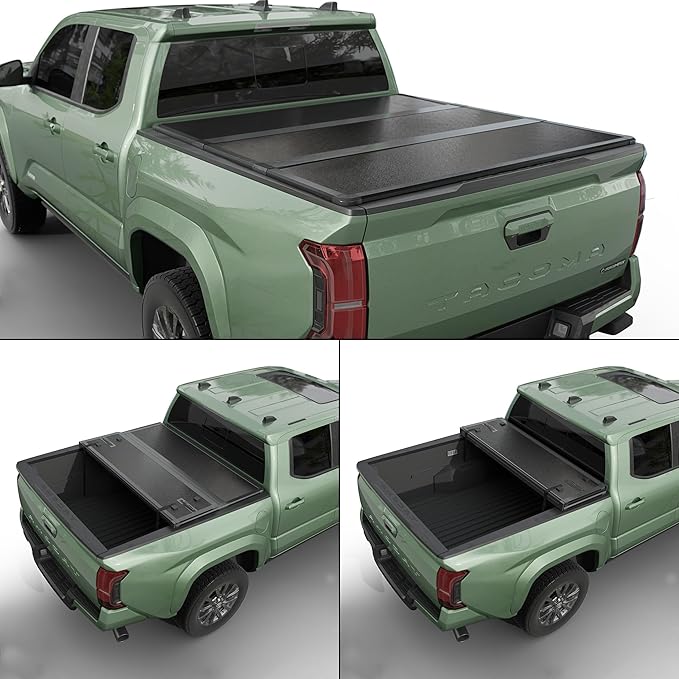 Hard Folding Truck Bed Tonneau Cover |HTF022|Fits 2016-2026 Toyota Tacoma w/OE Track System 6' 2" Bed (73.7")