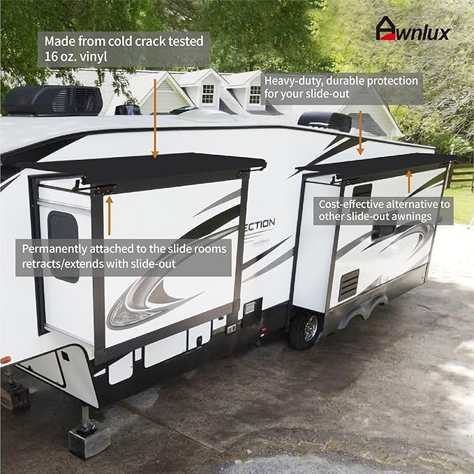 Awnlux RV Slide Topper Awning - Slide Out Awning Kit Cover Assembly,Black,9'6" (9'1" Fabric)