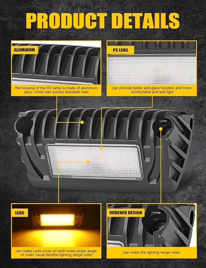 Chelhead RV Exterior Light White Amber Led RV Porch Light 12V RV Lights Exterior Utility Light Compatible with RVs, Trailers, Campers, 5th Wheels, Aluminum Base 1 Pack