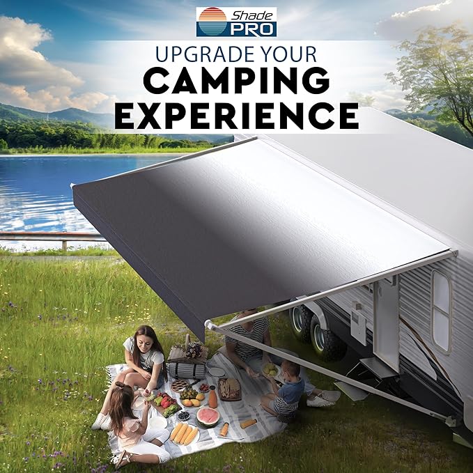 Shade Pro RV Awning Fabric Replacement | Durable Premium Grade Vinyl (9' [Fabric 8' 2"], Charcoal Fade) Camper Shade Awning Canopy