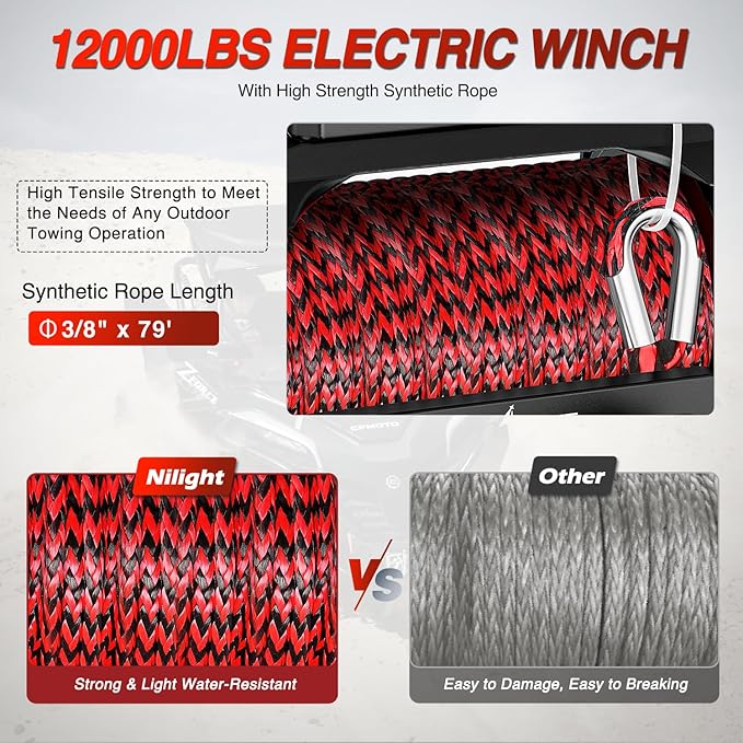 Nilight 12000lbs Electric Winch 12V Waterproof IP68 for Trailer Jeep ATV UTV Truck SUV Towing Portable Winches with Synthetic Rope 3-IN-1 Smart Remote