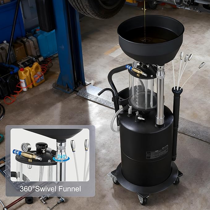 Industrial Fluid Drain Tank, Oil Drain Extractor, Portable Pneumatic Waste Oil Drain with Wheels (Black 5701)