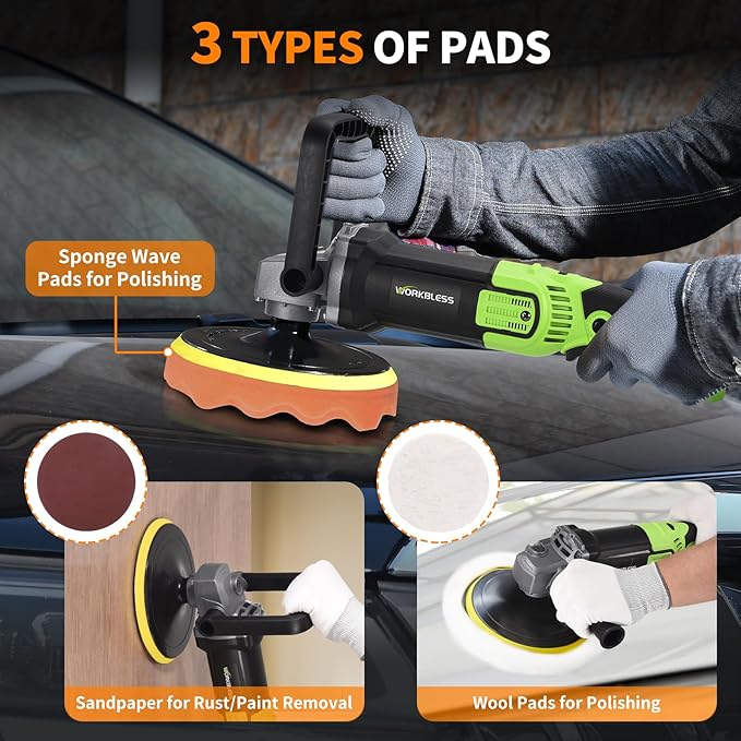 Buffer Polisher, 1600W 6"/7" Rotary Car Polisher with 7-Speed(1600-3500 RPM), Car Buffers and Polishers Kit for Cars, Boats, Floors, Furniture