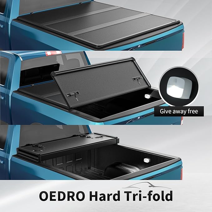 OEDRO FRP Hard Tri-fold Tonneau Cover Fold Truck Bed Covers Fits for Ford F-150 F150 2004-2014 with 6.5 Feet Bed