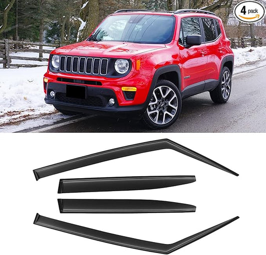 Window Rain Guards for 2015-2024 Jeep Renegade, Window Visor Guard Vent Wind Shade Deflector Rain Shield Protector Sun Visor for 15-24 Renegade 2023 2022 2021, Tape-on/Outside-Mount, 4 Pieces