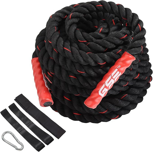 GSE Games & Sports Expert Gym Battle Rope, Heavy-Duty Workout Ropes for Indoor & Outdoor Workout, Exercise Rope for Strength Training - 30,40,50 Feet Lengths Available
