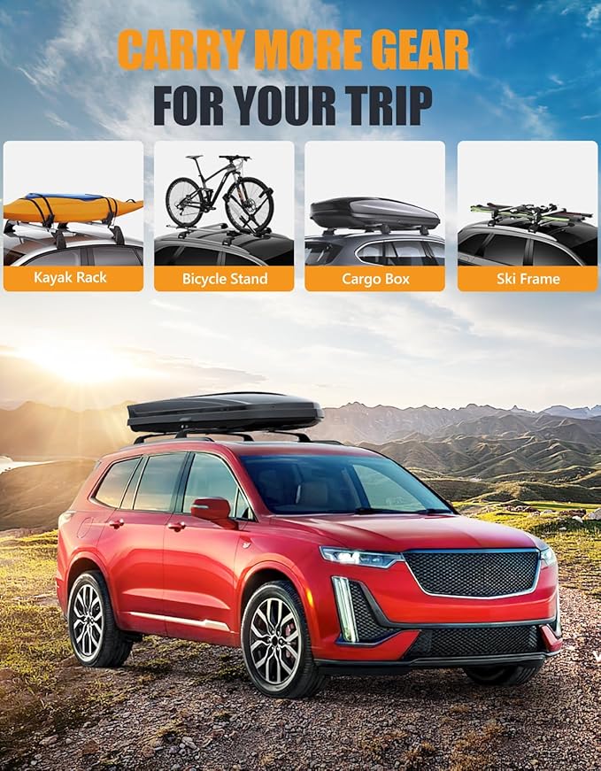 KINGGERI All Aluminum Roof Rack Cross Bars Compatible with Cadillac XT6 2020-2025 with Factory Side Rails, 260lbs Lockable Heavy Duty Crossbars Rooftop Cargo Basket Luggage Kayak Canoe Snowboard Bike