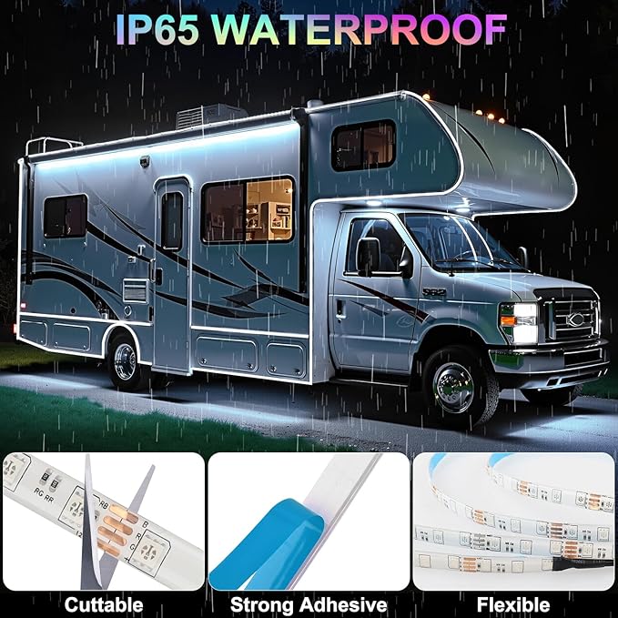 16.4FT RV Awning Lights, 12V Multicolor Camper Awning Lights with Remote Control, Waterproof Rv Led Light Strip for Motorhome Travel,Travel Trailers, Camper, Food Trucks