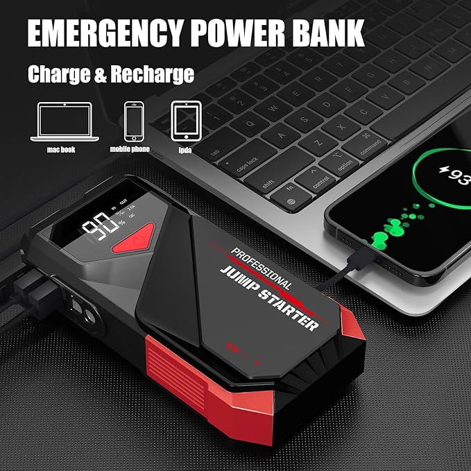 Car Battery Jumper Starter Portable: 2500A Car Jump Starter with LCD Display - 12V Auto Jump Starter Battery Pack with Jumper Cables - Jump Box for Car Battery 8.0L Gas & 7.0L Diesel Engine, Black