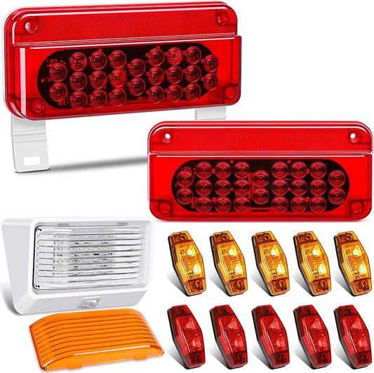 LINKITOM RV Camper Trailer Tail Light Kit, Super Bright Brake Stop Turn Reverse Tail License Marker Exterior Porch Utility Lights for Utility Trailer Camper RV