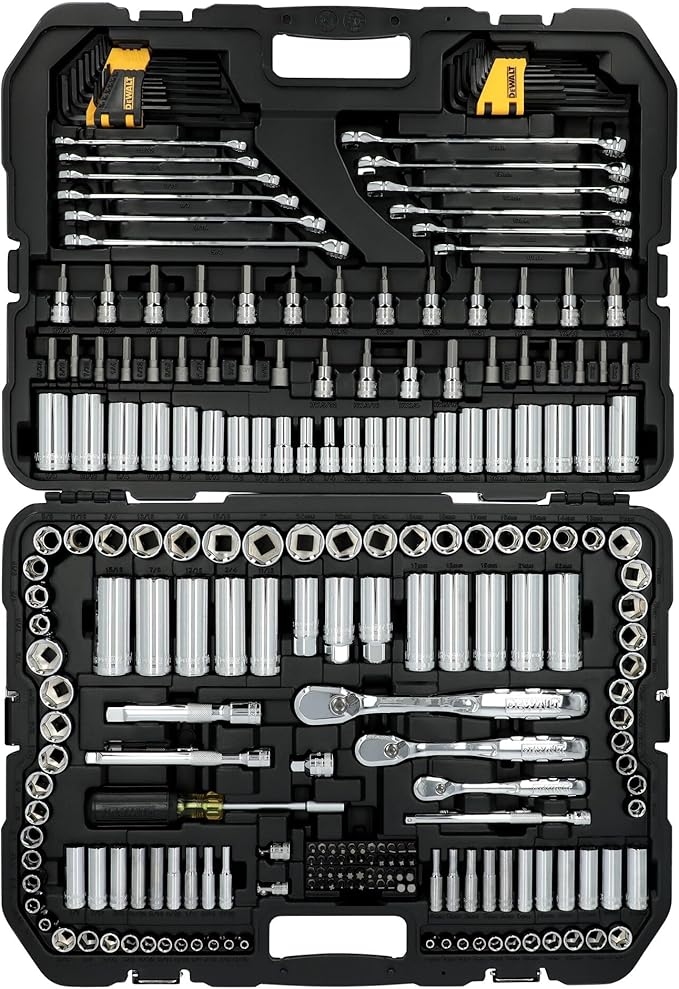 DEWALT Mechanic Tool Set, 247-Piece, 1/4 in., 3/8 in. and 1/2 in. Drive, SAE, Ratchets, Sockets, Hex Keys, Combination Wrenches, Polish Chrome Finish (DWMT81535)