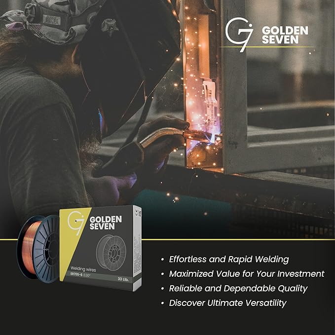 Solid MIG Welding Wire - ER70S-6 .030 Inch - 33 Pound Spool - Mild Steel MIG Wire with Low Splatter and High Levels of Deoxidizers - For All Position Gas Welding - G7 GOLDEN SEVEN