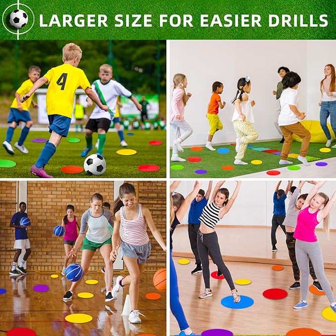 Poly Spot Markers 9 inch Non-Slip Rubber Agility Markers Flat Field Cones Floor Dots for Football, Soccer, Basketball Training Markers, School Activities, Exercise Drills, Social Distancing