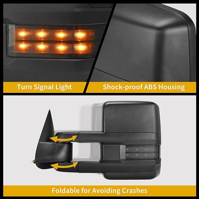 DWVO Towing Mirrors Compatible with 2001-2002 GMC Yukon XL, 1999-2002 Sierra Silverado 1500 2500, Heated Adjusted Power Glass Turn Signal Light Backup Lamp Telescoping Smoke