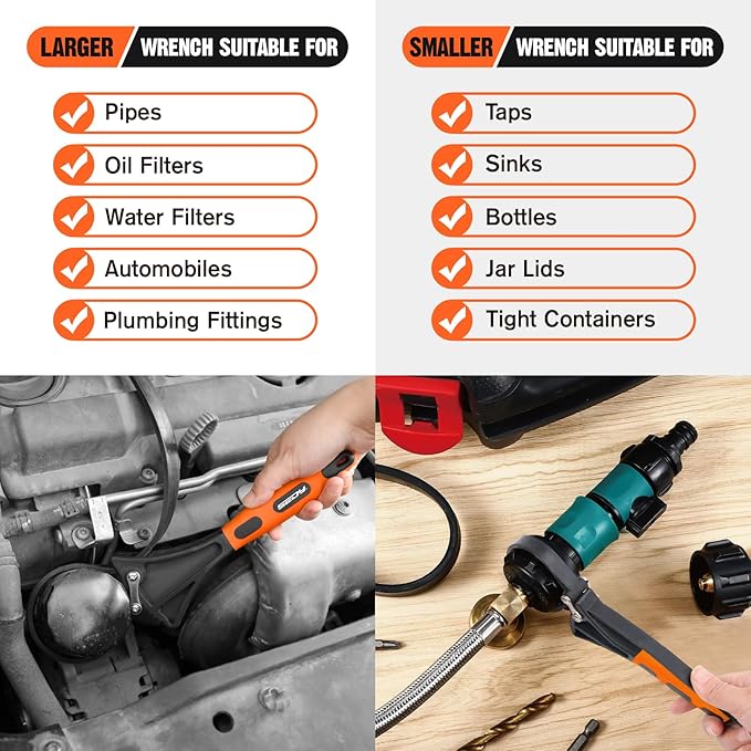 2-Piece Strap Wrench Set, Adjustable Rubber Oil Filter Wrench Max Diameter 4" and 6", Jar Opener Set Heavy Duty Blet Wrenches for Drain Sewer Cap Sink Pliers Nut Shower Head Valve Removal