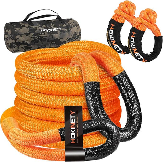 Kinetic Recovery Tow Rope: 1.26" x 30ft Snatch Strap with Soft Shackles Heavy Duty Offroad Towing Straps Kit for Trucks SUV UTV ATV Tractor Car Jeep - Orange