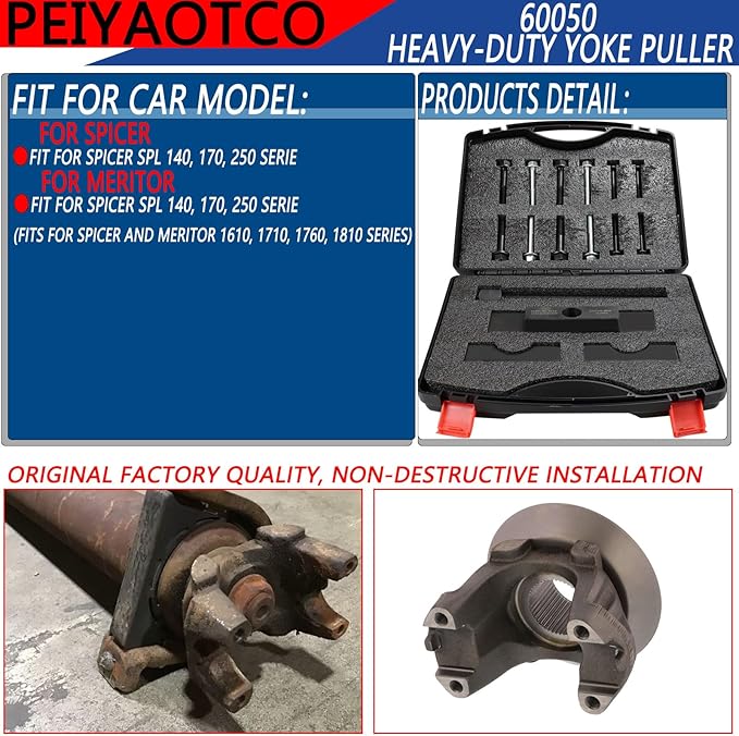 60050 Heavy-Duty Yoke Puller for Class 6-8 Trucks and Equipment,Replace 10803 Yoke Puller, Heavy Duty Yoke Removal Tool Kit Semi Truck Yoke Remover with 12 Pcs Flange Bolt