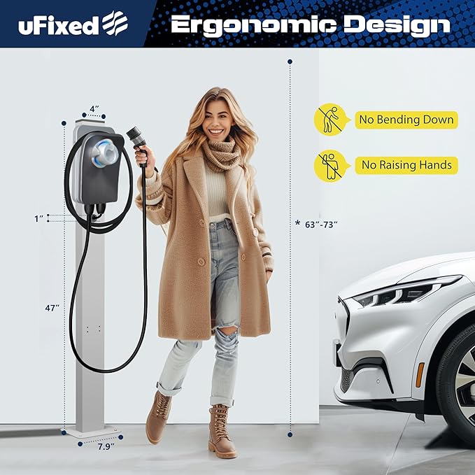 EV Charger Pedestal Outdoor Stand, EV Post for Tesla Wall Connector Gen 3, Compatible with J1772 EV Chargers, Heavy Duty Charging Station Pole, White