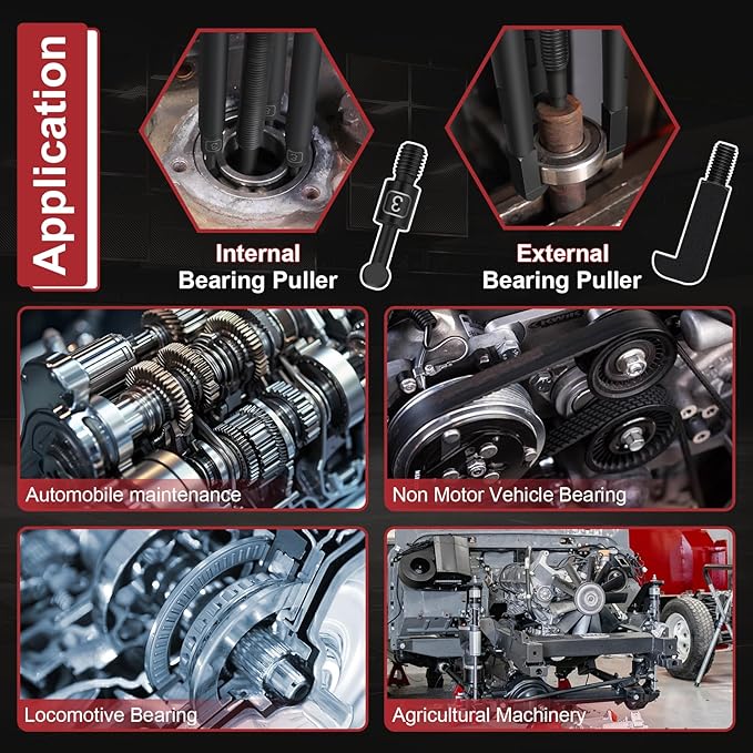 33-in-1 Bearing Puller Kit, Upgraded Heavy-Duty Wheel Bearing Removal Tool & Blind Hole Puller Set with Non-Slip Handle for Automotive, Industrial, Farm Use, Includes Portable Case
