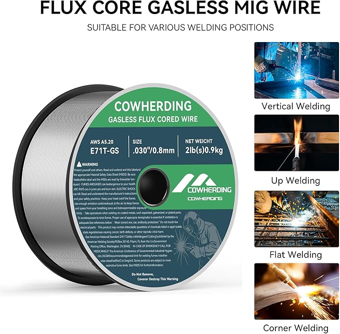 Mig Welding Wire, Flux Core Wire .030" E71T-GS 2-Pound Gas Solid Carbon Steel Low Splatter Mig Welding Wire Solid Wire for Mild Stee, High Feedability Strong ABS Plastic Spool Welding Wire