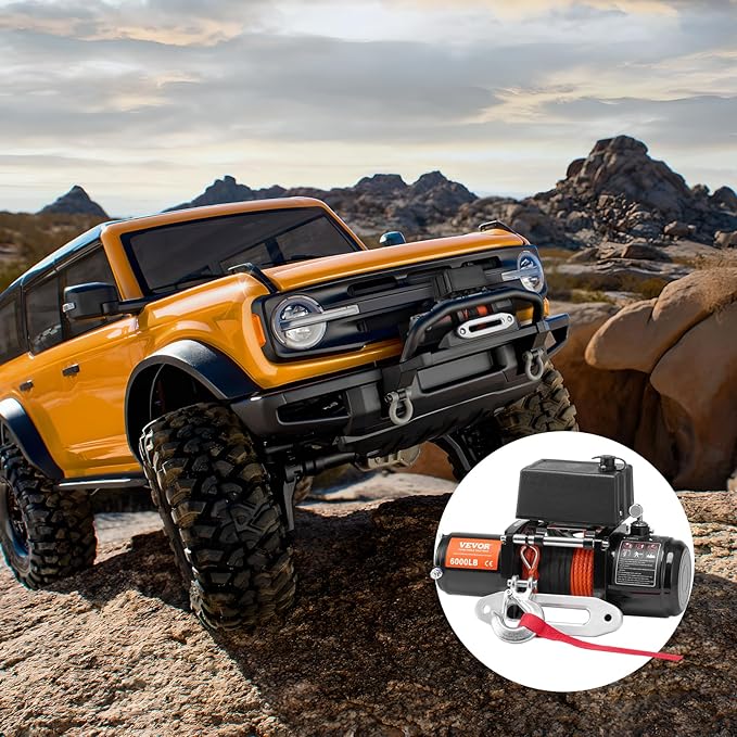 VEVOR Electric Winch, 6000 lb Truck Trailer Winch, 12V DC 1/4 in x 55 ft Synthetic Rope Aluminum Fairlead Wireless & Wired Remote Control, IP55 Waterproof Towing for Off Road SUV ATV UTV Jeep Boat