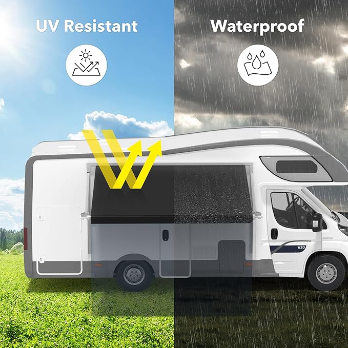 HBN RV Awning Fabric Replacement, 15'2" Fabric Length for 16' Awning, Heavy-Duty Vinyl, Weather Resistant, Universal Outdoor Canopy for RV, Trailer, and Motorhome Awnings - Black