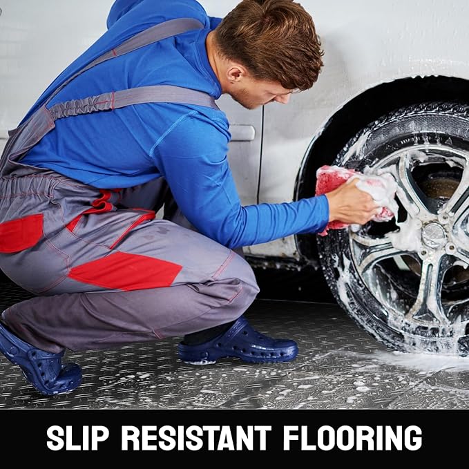 TUFFIOM 7.5 x 17 FT Garage Floor Mat, Thickened Diamond Plate PVC Garage Mats Flooring Roll for Under Car, Garage Car Parking Mats for Compact SUVs, Sports Car