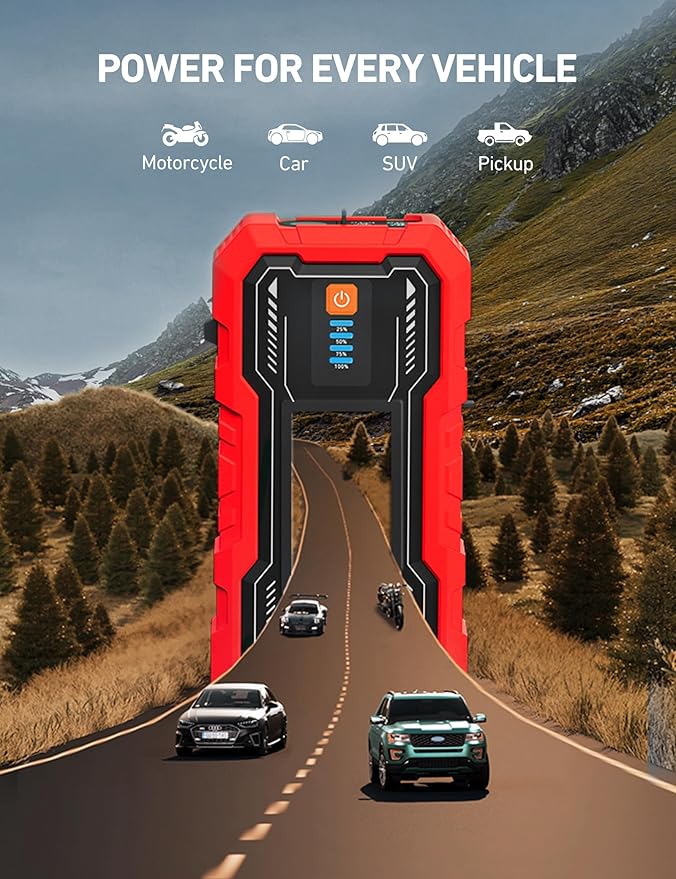 AstroAI S8 Pro Car Battery Jump Starter, 3000A Peak Jump Starter Battery Pack for Up to 9.0L Gas & 7.0L Diesel Engines, 12V Portable Jumper Box with 3 Modes Flashlight and Jumper Cables, Red