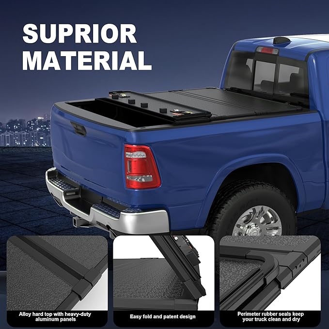 Quad Hard Truck Tonneau Cover Fleetside Compatible with 2009-2025 Dodge Ram 1500 Inclu. Classic & New Body (w/o Ram Box)-5.8 FT Bed On Top 67.4 inch Aluminum Bed Cover
