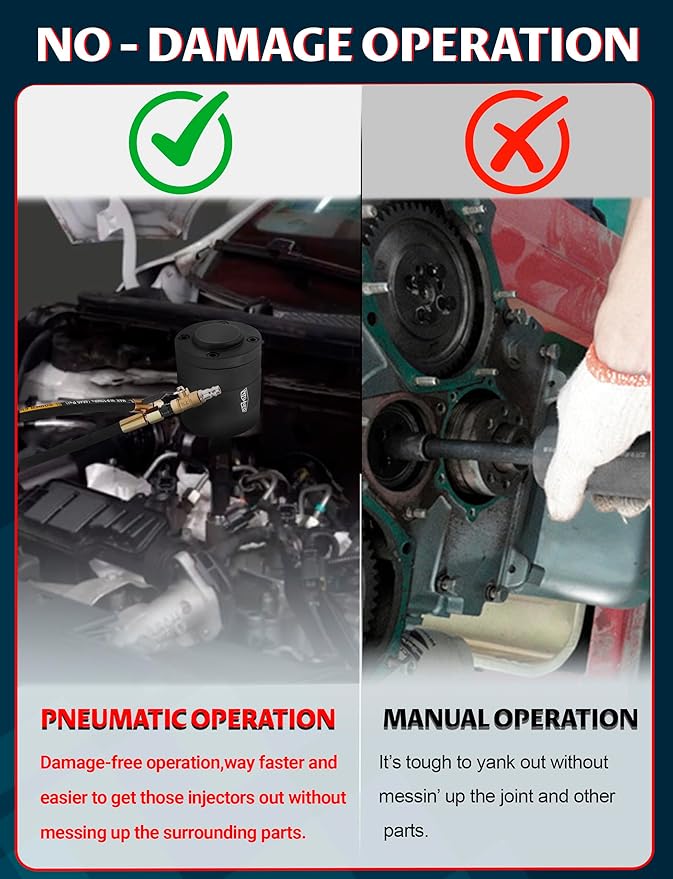 Pneumatic Injector Puller - Heavy Duty Engine Puller Tool for Diesel & Gas Injectors, Universal Fit with Adapters (23pcs)