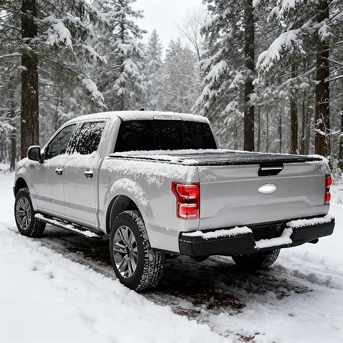 Flip-Up Tonneau Cover Compatible with 2015-2025 Ford F-150 with 5.5ft Bed (67") FRP Hard Folding Truck Bed Cover No-Drill 100% Bed Access