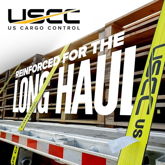 US Cargo Control Winch Straps 4" x 30' (2-Pack), 5,400 LBS Working Load Limit, Heavy Duty Flatbed Tie Downs with Flat Hooks, Yellow 4 Inch Straps for Flatbed Trailer, Truck, and Cargo Securement