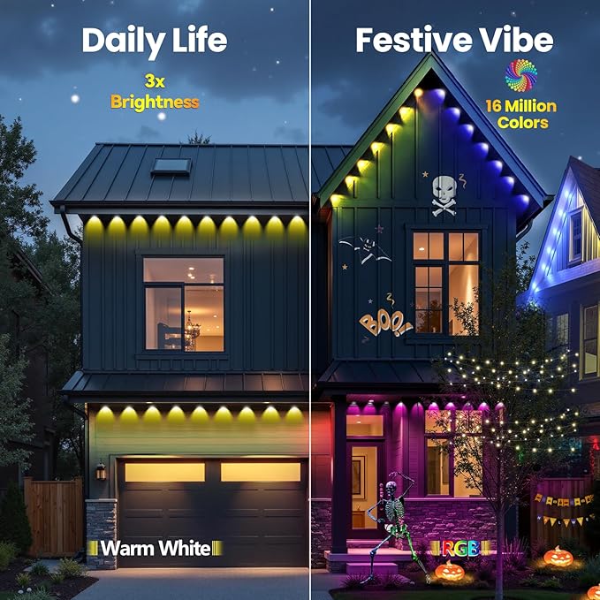 100ft Permanent Outdoor Lights for House, Christmas Lights Outdoor, RGB+IC IP67 Waterproof Smart LED Lights with App/Remote Control for Christmas, Thanksgiving, Halloween, Holiday Decor, Daily, Party