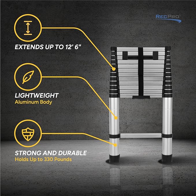 RecPro RV Telescoping Ladder 12.5ft Compatible with Lippert On-The-Go Prepped Units