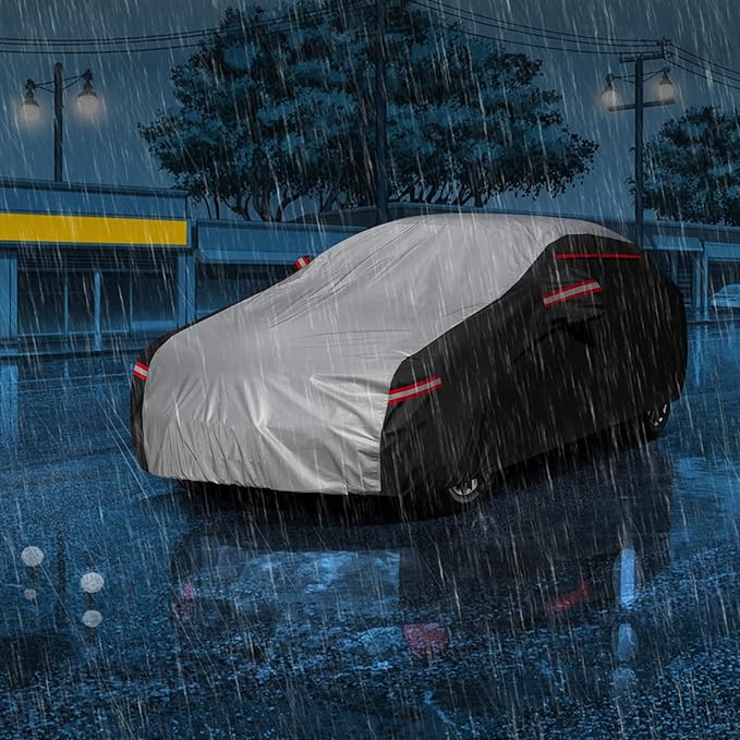 Neverland Car Cover - Car Cover Waterproof All Weather Snowproof UV Protection Windproof Full Car Covers with Side Door Zipper,Reflective Strips,Storage Bag Full Exterior Covers