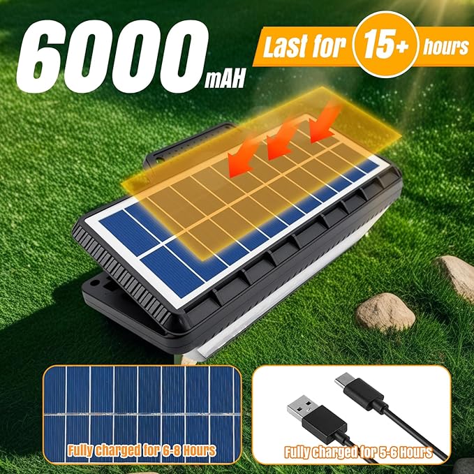 Solar Camping RV Outdoor Lights 208LED High Brightness Waterproof with Motion Sensor & Remote, 6000mAh Solar-Powered Exterior Lighting for Camper Porch & Trailers - Clip-On Design