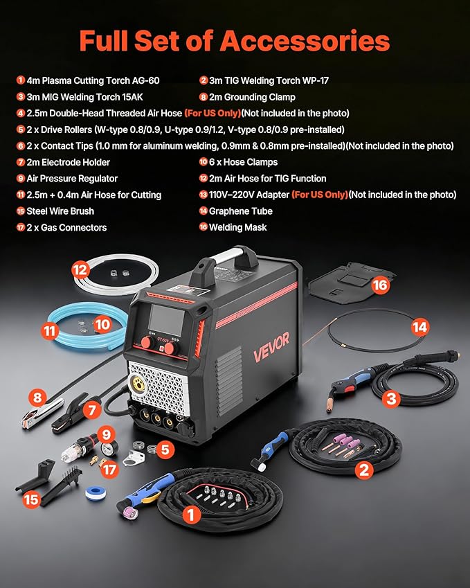 VEVOR 5-in-1 Plasma Cutter Welder Combo - CUT/TIG/Gas MIG/Flux MIG/MMA, 50A Non-Contact Plasma Cutting Machine & 200A Synergic Welder, 110V/220V Aluminum Pulse Mig Welder Compatible with Spool Gun