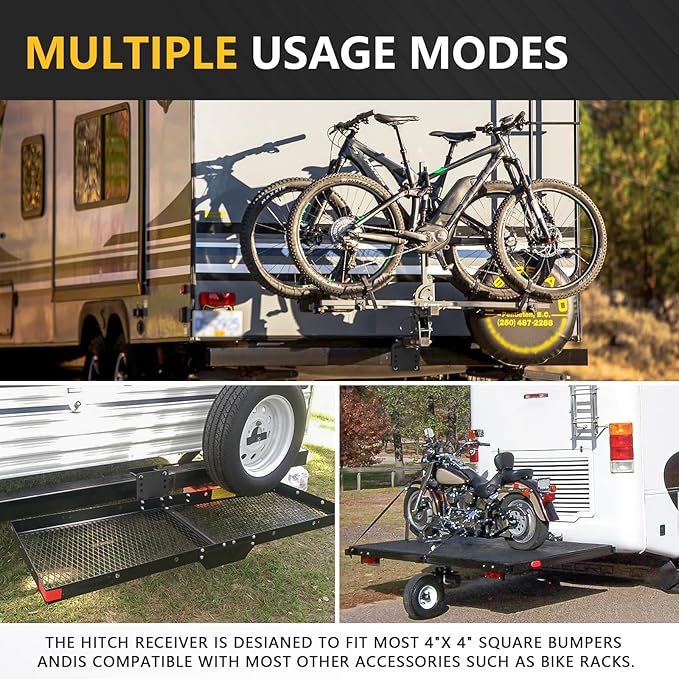 Tow Hitch 2 Inch, RV Bumper Hitch Trailer Receiver, Fits 2" to 4" Rear Beams, 3500 LBS Capacity Upgrade Towing Adapter Openning for Camper Cargo Carrier Bike Racks RV Tire Carrier Ball Mounts