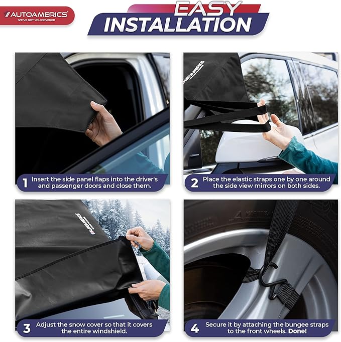 AUTOAMERICS Windshield Snow Cover - Windshield Cover for Ice and Snow - Waterproof Shield Window Protector for Car Truck SUV