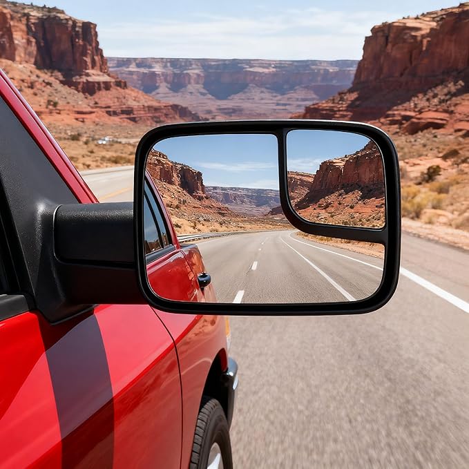 DWVO Side Towing Mirrors Compatible with 2002 2003 2004 2005 2006 2007 2008 Dodge Ram 1500, 03-09 Dodge Ram 2500 3500, Passenger Side Mirror with Power Heated Manul Folding, Black